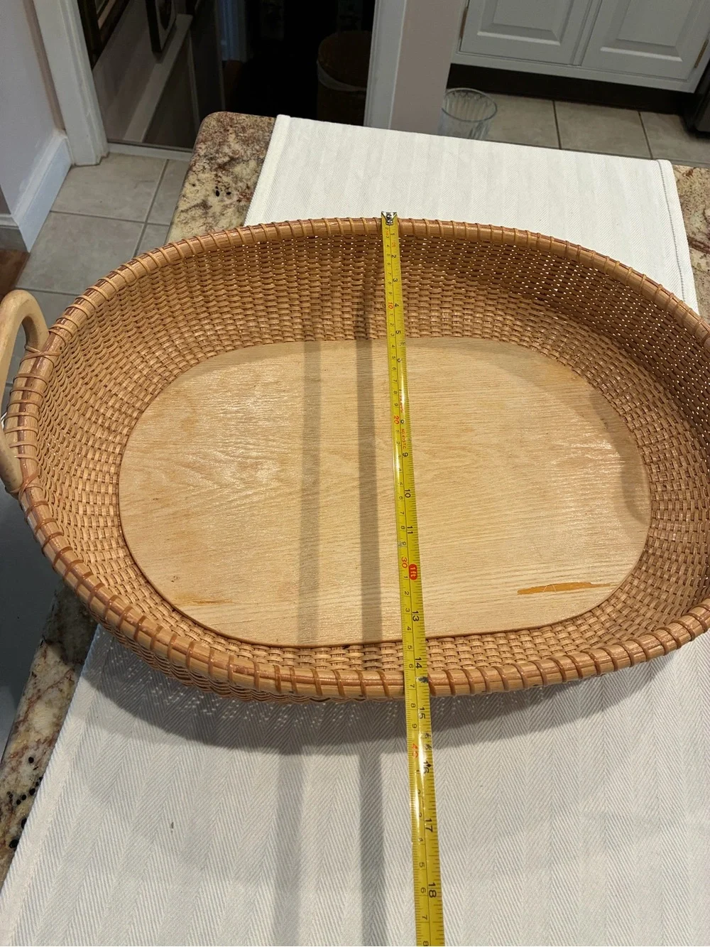 Vintage Nantucket Basket Large Oval Serving Tray with Handles and Wood Bottom